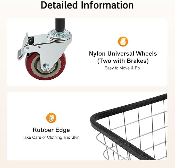 Steel Wire Laundry Cart with Wheels, Heavy Duty Rolling Laundry Basket, Large Metal Storage Cart for Laundry, Clothes, Towels, Bathroom, Commercial Laundry Organizer (Style2)