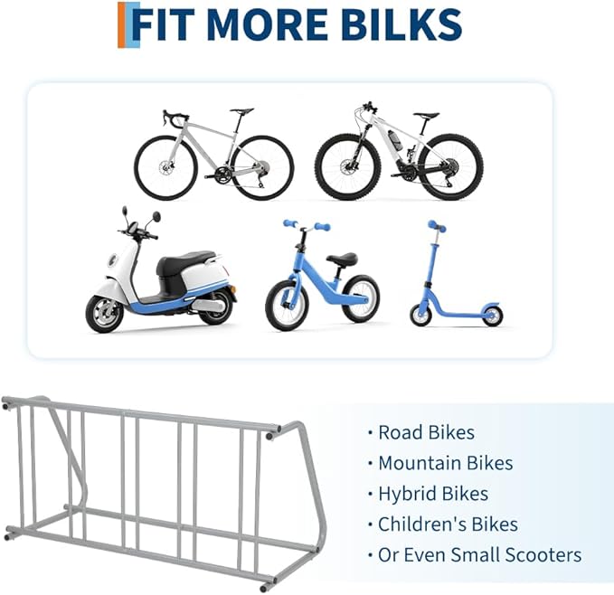 Floor Bike Rack,Single-Side 5-Bike Rack 60" L,Grid Bike Rack In Ground,Freestanding Bicycle Floor Parking Stand,Stand Bike Racks for Garages Streets Yards Bike Events