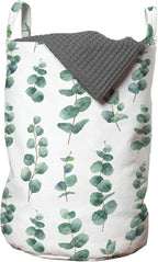 Ambesonne Eucalyptus Laundry Bag Pack of 2, Watercolor Inspired Painting of Forest Leaves and Branches Garden Art, Hamper Basket with Handles Drawstring Closure, 13" x 19", Laurel Green
