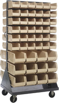Quantum Storage Systems QMD-36H-230240IV Solid Mobile Louvered Panel Double Sided Bins Bench Rack 60 Shelves 96 Ultra Stack & Hang Ivory Bins 72" H x 36" W x 25" D