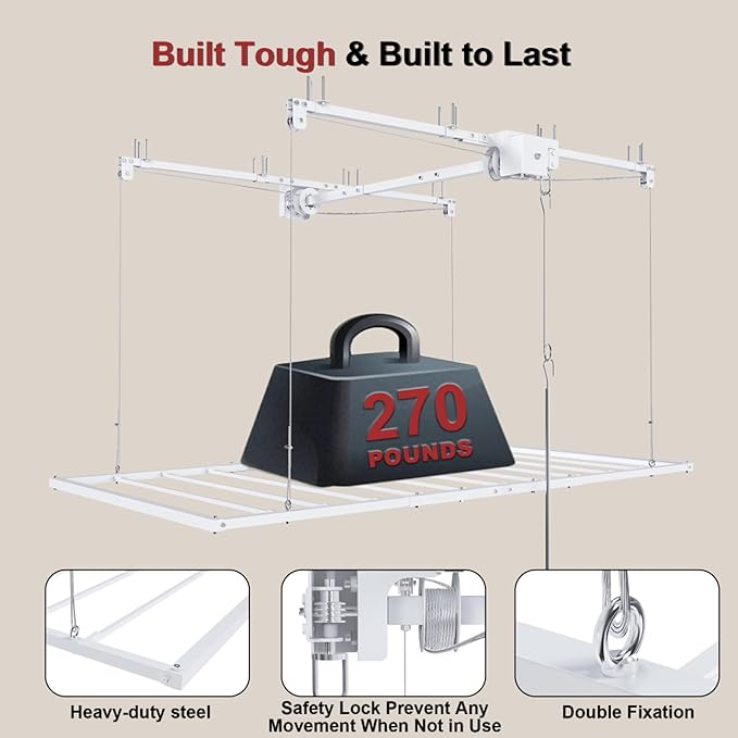 Garage Storage Lift,Overhead Garage Storage Rack,3x6 FT Ceiling Storage Racks for 10-12 FT, 270LBS Capacity All-Steel Construction with Safety Lock (6 * 3)