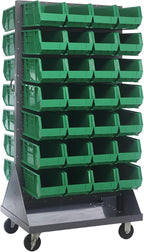 Quantum Storage Systems QMD-36H-240GN Mobile Double Sided Gray Louvered Rack System with Bins, 36” L x 25” W 72” H, Green