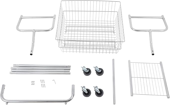 Laundry Cart with Hanging Rack, Wire Laundry Basket with Wheels, Laundry Hamper with Storage Basket & Shoe Rack, Rolling Laundry Hamper Sorter for Laundry Room Bathroom Bedroom, Silver
