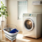 SAMMART 35L (9.24 Gallons) Collapsible Plastic Laundry Basket with Handle and Wheels - Foldable Pop Up Storage Container/Washing Tub - Space Saving (1, White/Grey)