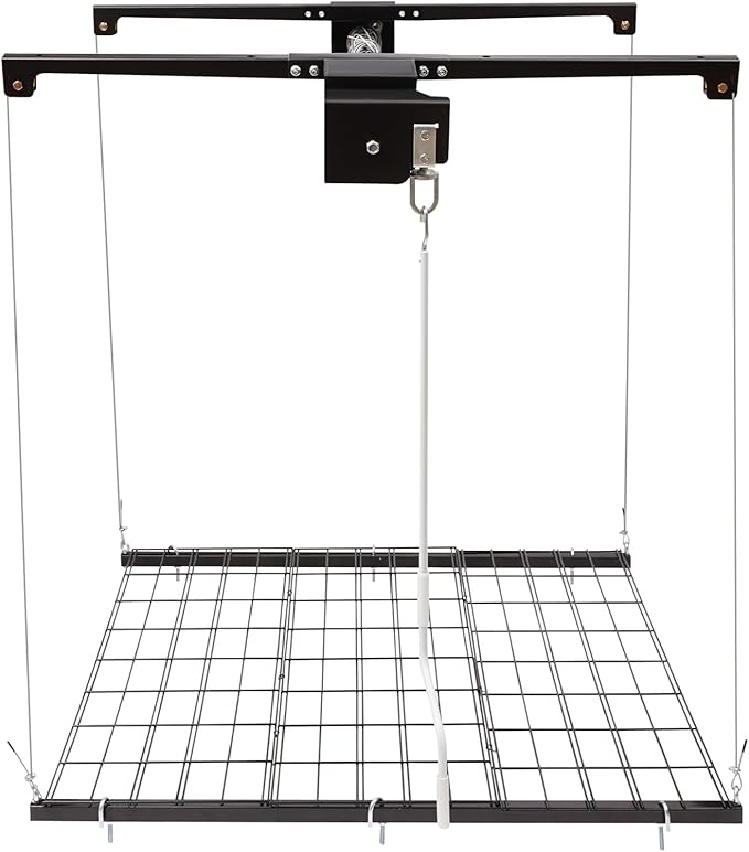 Overhead Garage Storage Rack Metal Garage Ceiling Storage Rack Ceiling Shelf Overhead Organization 300lbs Load Bearing Capacity Max Adjustable Height: 79in (48 * 48in L*W, Satin Black)
