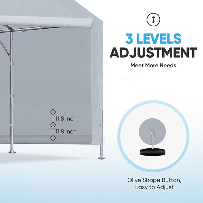 ADVANCE OUTDOOR Replacement Sidewall Tarp for 10/12x20 ft Carport Canopy, Heavy-Duty Waterproof & UV Protected, Easy Installation with Ball Bungees, Sliver Gray, One Sidewall Only