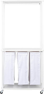Household Essentials 3-Bag Laundry Center, Smooth Laminate Shelving, Sturdy Steel Frame, White
