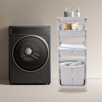 4-Layer Laundry Basket,PP Laundry Basket System Vertical Laundry Sorter with Wheel,Rolling Storage Holder Cart for Laundry Rooms, Bathrooms, Toilets (Grey)