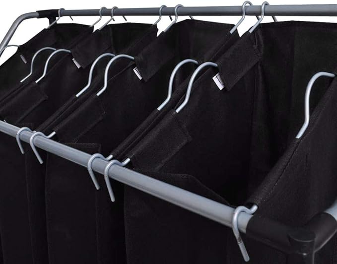 Laundry Sorter, 4 Removable Sorting Bags, Steel Frame with Casters, Non-Woven Material, for Laundry Room, Utility Room or Closet