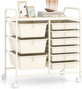 RELAX4LIFE 9 Drawer Rolling Storage Cart - Mobile Drawer Carts for Craft Art Supply Paper Salon, Utility Cart on Wheels for Classroom Teacher School Office, Rolling Cart with Drawers (Ivory White)