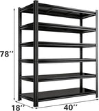 Adjustable 6-Tier Garage Shelving, Heavy Duty Steel Storage Rack, High Load Capacity, Ideal for Garage, Warehouse, or Home Organization (6-Tier 78" H x 40" W x 18" D)