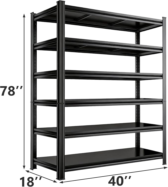 Adjustable 6-Tier Garage Shelving, Heavy Duty Steel Storage Rack, High Load Capacity, Ideal for Garage, Warehouse, or Home Organization (6-Tier 78" H x 40" W x 18" D)