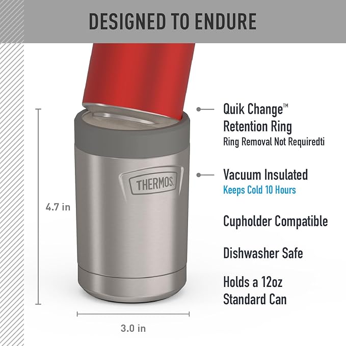 THERMOS ICON SERIES, Beverage Can Insulator - 12 Ounce, Matte Stainless Steel - Vacuum Insulated