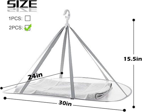 1 Tier Folding Mesh Clothes Drying Rack with Internal Fixation Stackable Sweater Drying Rack Portable Hanging Laundry Rack for Sweater,T-Shirt,Delicates,Swimsuit (2 Pack)