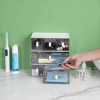 Desktop Storage Drawers, Plastic Desk Organizer with 2 Drawers, Modular Stackable Toolbox Units for Office Stationary, Makeup Container, Bathroom Countertop (Tall Layer, White & Clear)