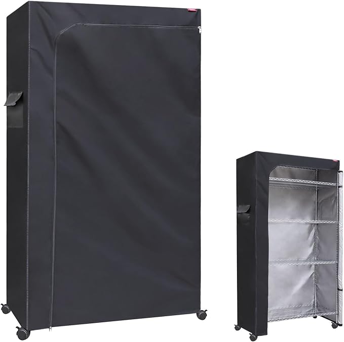 Waterproof Wire Shelf Cover – Dustproof Rack Cover with Two-Way Zipper, Fits 48" W x 18" D x 82" H Metal Shelving for Garage, Basement, Closet or Laundry Room (No Shelves,Black)