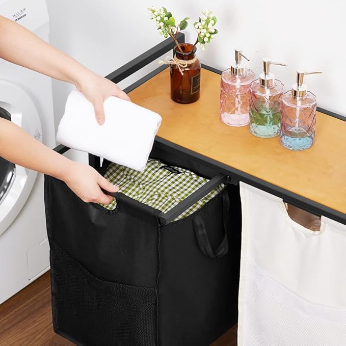 Laundry Hamper Cart, 2-Compartment Laundry Basket with Wheels, 93L Laundry Sorter with Removable Bags and Handle, for Bathroom, Dorm, Laundry Room