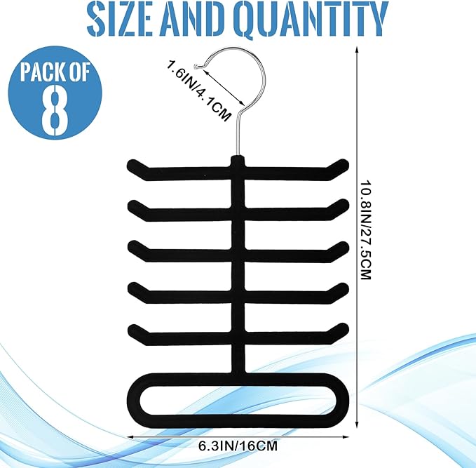Kathfly 8 Pcs Non-Slip Velvet Tie Hanger for Closet, 360 Degree Swivel Space Saving Tie Rack Organizer for Men Bulk, Necktie Belt and Scarves Hanger for Closet, Black Flocked