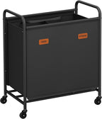 SONGMICS 2-Section Laundry Sorter, Laundry Hamper with Wheels, Rolling Clothes Hamper Cart with Large Capacity and Removable Bags, for Laundry Room, Bedroom, Bathroom, Ink Black URLS210B01