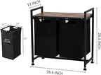 Laundry Sorter Basket with 2 Compartments & Detachable Liners, 2 x 12.1 Gal, Pull-Out Oxford Fabric Bins with Ventilated Shelf for Bathroom/Laundry Room Organization
