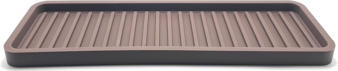 Happitasa Silicone Kitchen Sink Organizer Tray, Sponge Holder and Countertop Protector | Bathroom and Kitchen Soap Dish and Dispenser Tray (Dark Chocolate, 12"x4", 9.2 Ounces)