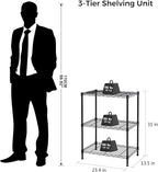 Homeiju 3-Shelf Storage Rack,Adjustable Height Metal Shelving Unit,Heavy Duty Storage Shelving Unit,Wire Rack Shelving,Garage Organizer for Home,Kitchen,Office,Pantry,Garage（13.5"D x 23.4"W x 31"H）