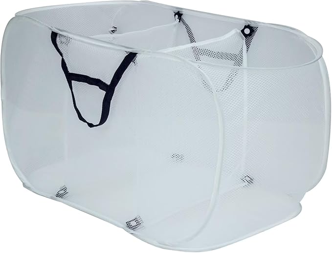 Pop-Up Mesh Triple Sort Laundry Basket with Three Compartments, White, 16" x 16" x 28"