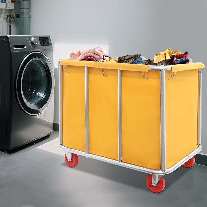 Commercial Laundry Cart with Wheels, Laundry Hamper Cart,Heavy Duty Rolling Laundry Basket with Large Capacity,Laundry Sorter Trolley for Home Hotel Apartment (Yellow, 35.43 * 25.6 * 31.5in)