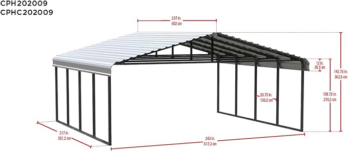 Arrow Carports Galvanized Steel Carport, Double Car Metal Carport Kit, 20' x 20' x 9', Eggshell