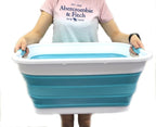 SAMMART Set of 2-41L(10.8 gallon) Collapsible Plastic Laundry Basket-Pop Up Storage Container-Portable Washing Tub-Space Saving Hamper, Water capacity:32L(8.4 gallon) (2 rectangular, Bright Blue)