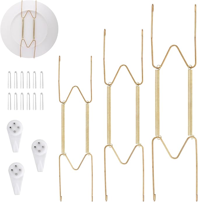 3 Pack Plate Hangers for The Wall,Wall Plate Hangers,6/8/10 Inch Plates Holders for Displaying on Walls Invisible Heavy Duty Wire Holder with Walls Utility Hooks for 5 to 10.5 Inch Plates