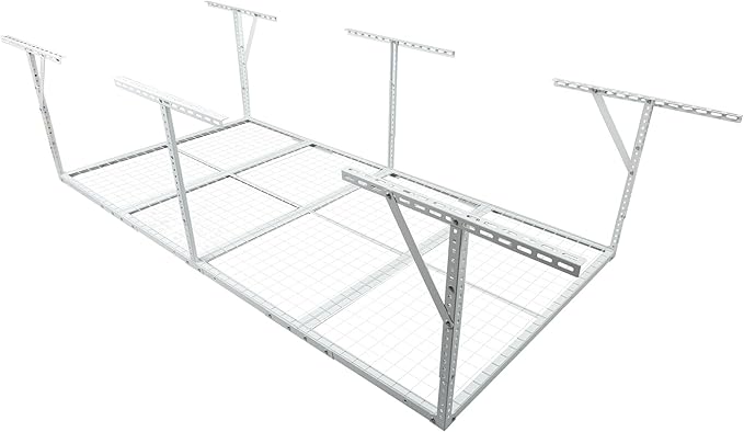 3 X 8 FT Garage Ceiling Storage Racks, Heavy Duty Overhead Garage Storages Rack with Adjustable Hight, Metal Hanging Garages Storage Rack with Support Rod, 22''- 40" Adjustable, 600 LBS (White, 3x8FT)