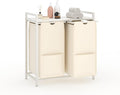 Laundry Sorter, Freestanding White Hamper Basket, 2 Section Organizers and Storage, Pull-Out Fabric Bags, 100lb Capacity MDF Shelf, Metal Frame, 48L Bags, 26.8x13x28.5 Inch