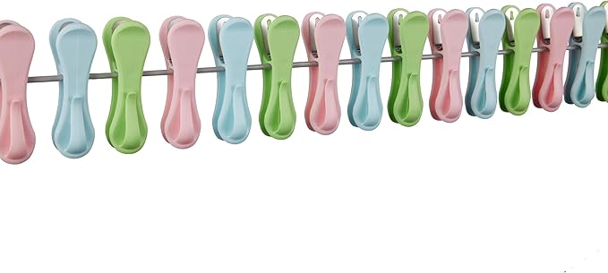 The Smartest Heavy Duty Clothespins with Hooks (42 Pack Pastel Pink, Blue, Green) - Hang 3 Garments at Once with Our Tough, Dual Hooks Clothes Pins with Anti-Rust Spring - Tough, Colorful Clothespins