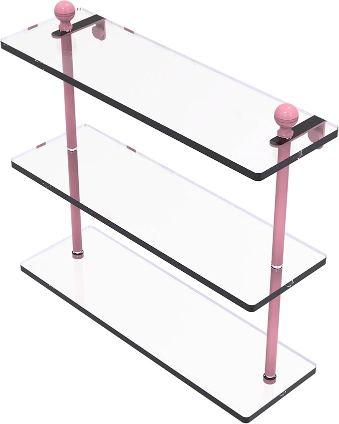 Allied Brass MA-5/16-PNK Mambo Collection 16 Inch Triple Tiered Glass Shelf, Pink