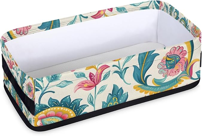 Toilet Tank Topper Paper Basket with Handle, Vintage floral Bathroom Storage Basket for Organizing, Small Fabric Storage Bins for Bathroom Decor