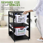 Laundry Basket Holder Shelf – Stackable Engineered Wood Laundry Tower, Tiered Hamper Organizer for Bathroom, Bedroom, Closet (Black, 2 Tier)