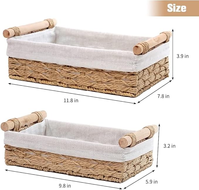 Toilet Paper Storage, Boho Bathroom Decor Woven Basket with Handle Toilet Paper Basket for Organizing Bedroom Living Room Kitchen Storage and Shelf, 2 - Piece Set (Large & Medium)