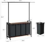 4-Section Rolling Laundry Sorter Cart with Hanging Rod & Utility Shelf, Large Capacity Lockable Wheels Laundry Hamper Basket Organizer for Laundry Room, Bathroom, Bedroom - Rustic Black