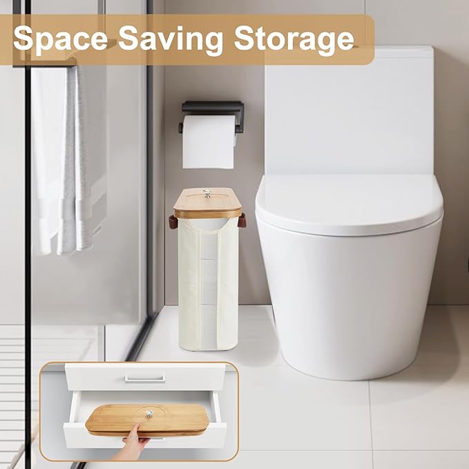 Toilet Paper Storage，Toilets Paper Holder for 12 Rolls,Bathroom Organizer and Storage,Waterproof Basket with Lid and Handle,Beige,1 Pack
