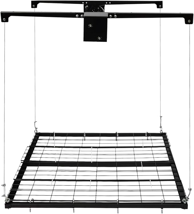 Overhead Garage Storage Rack, 4x4Ft Ceiling Storage Lift 96in Adjustable Height Garage Storage Organization Systerm, Heavy Duty Metal Garages Ceiling Storage Racks, 250lbs Load Capacity (Matte Black1)