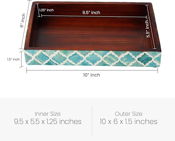 Handicrafts Home 10x6 Green Small Bathroom Tray, Vanity Organizer for Perfume, Cosmetics & Jewelry, Decorative Kitchen Counter, Bathroom Tray, Towel Holder, Decorative Napkin Holder, Bathroom Storage