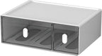 Desktop Storage Drawers, Plastic Desk Organizer with 2 Drawers, Modular Stackable Toolbox Units for Office Stationary, Makeup Container, Bathroom Countertop (Tall Layer, White & Clear)