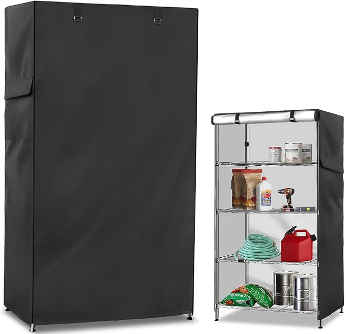 Wire Shelf Cover,600D Heavy Duty 100% Waterproof Shelf Covers for Wire Shelving,Outdoor Storage Shelves Cover for Metal Rack,36.2" W x 20.5" D x 60" H,Black