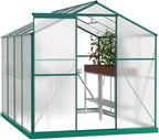 Heavy-Duty Polycarbonate Greenhouse with Double Flush Door, Rain Gutter & Adjustable Ventilation Window for Garden, Backyard or Sunroom Use (6x8 FT-1)
