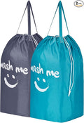 HOMEST 2 Pack Wash Me Travel Laundry Bag with Handles, Square Base Can Carry Up to 3 Loads of Clothes, Dirty Garments Storage with Drawstring Closure,Light Blue and Grey