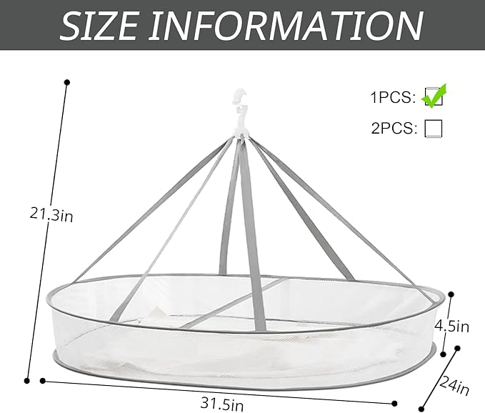 1 Tier Clothes Drying Rack Foldable, 31.5" Mesh Clothes Hanging Dryer, Space Saving Sweater Drying Rack, Laundry Rack,with Internal Fixation, for Clothes, Towels, Underwear, Indoor, Outdoor