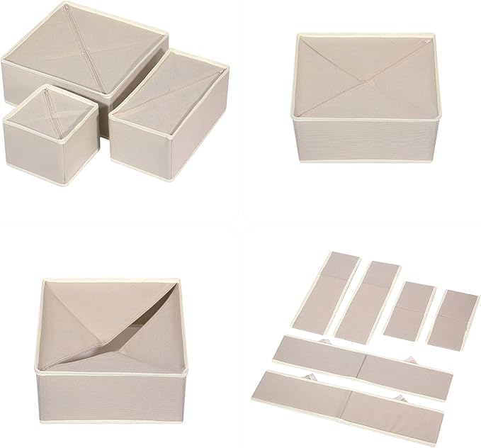 DIOMMELL 9 Pack Foldable Cloth Storage Box Closet Dresser Drawer Organizer Fabric Baskets Bins Containers Divider for Baby Clothes Underwear Bras Socks Lingerie Clothing,Beige 333