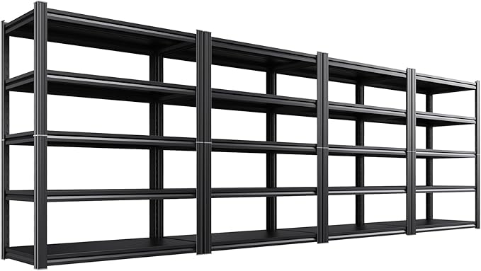 4 Pack 46" W Heavy Duty Garage Shelving - 5 Tier Metal Storage Shelves (2500 LBS Total Capacity), Adjustable Steel Utility Rack for Pantry, Warehouse, Basement, Shop -71" Hx46 W x 20" D,Black