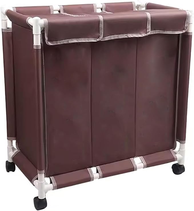 Laundry Sorter 3 Section with Lid 95 L Laundry Hamper with Wheels Reinforced Sealing Multi-Purpose Laundry Basket with Removable Inner Pocket(Brown)